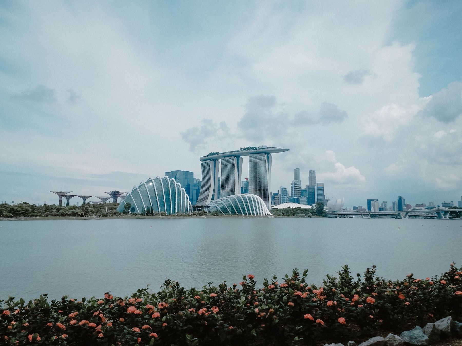 Marina Bay Sands and the garden domes across the water